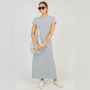 039 SPANX Women's Air Essentials Nautical Maxi Striped Dress, Navy/White, Medium